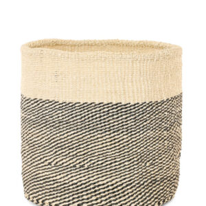 Large Charcoal Gray and Cream Twill Sisal Basket Basket