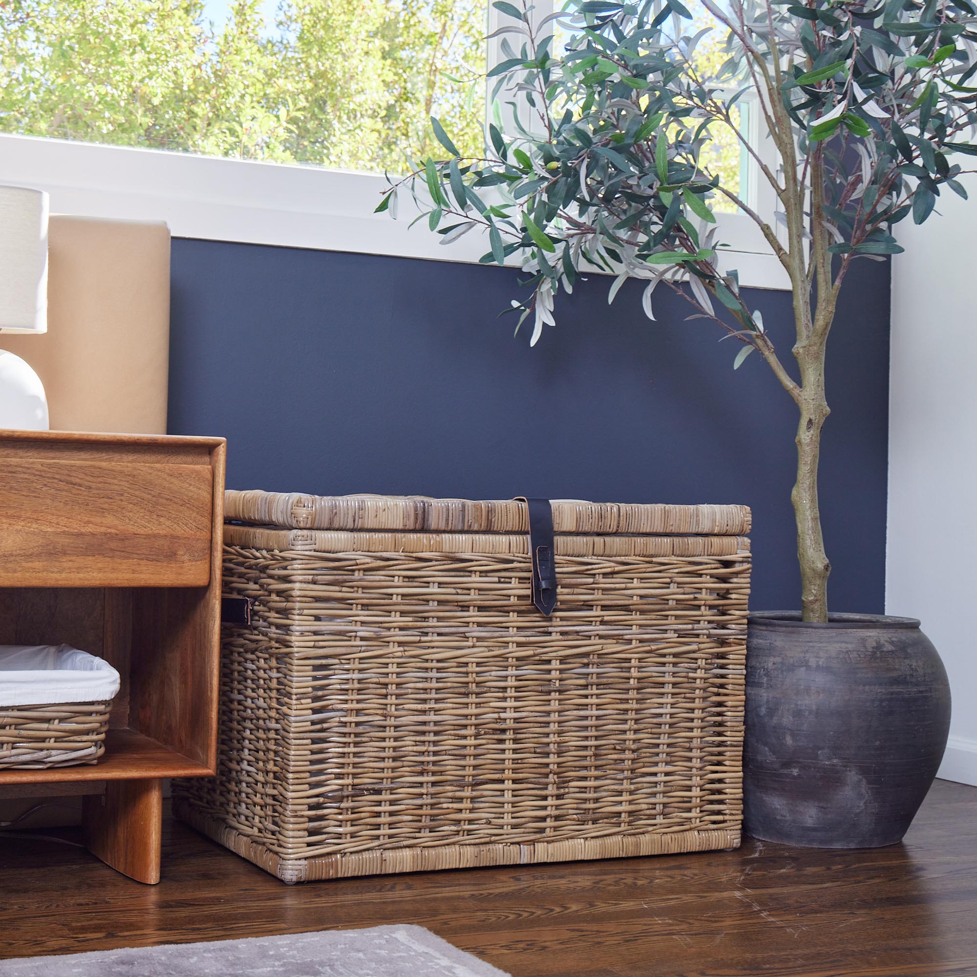 Deep Natural Wicker Storage Trunk with Practical Detail - Image 14
