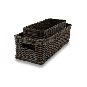 Narrow Rectangular Woven Storage Basket with Practical Detail
