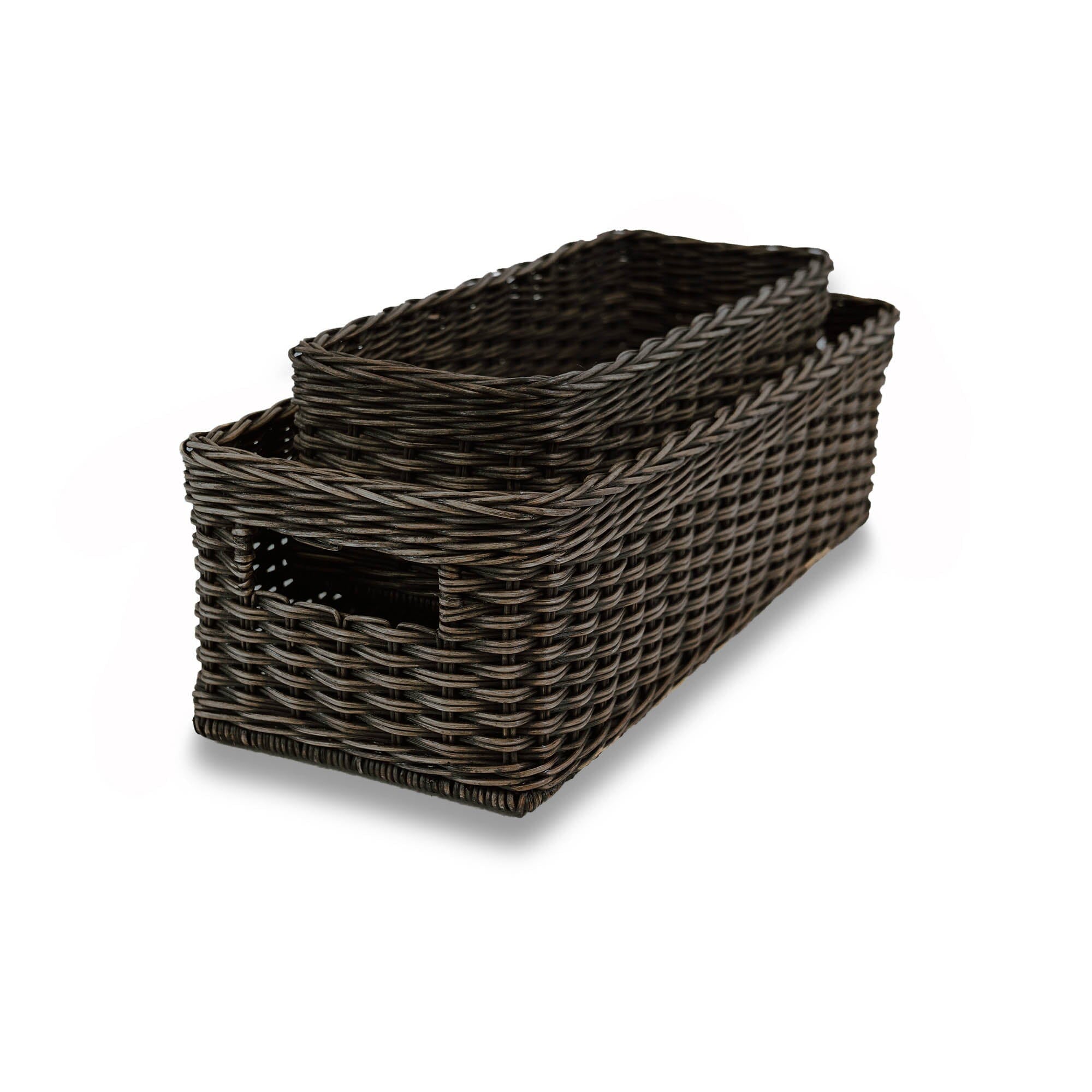 Narrow Rectangular Woven Storage Basket with Practical Detail