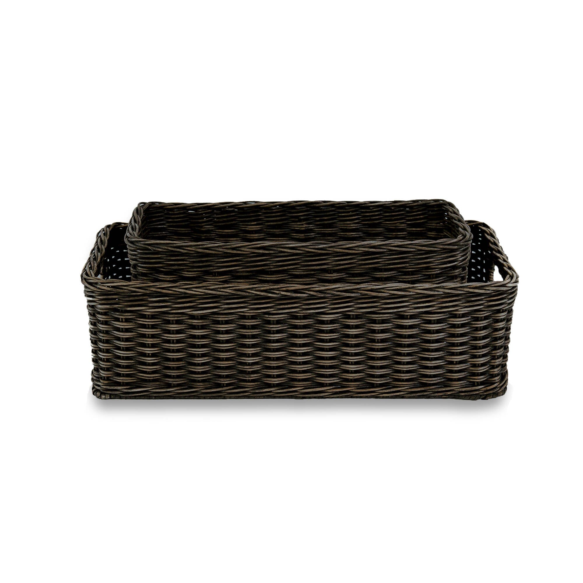 Narrow Rectangular Woven Storage Basket with Practical Detail - Image 10