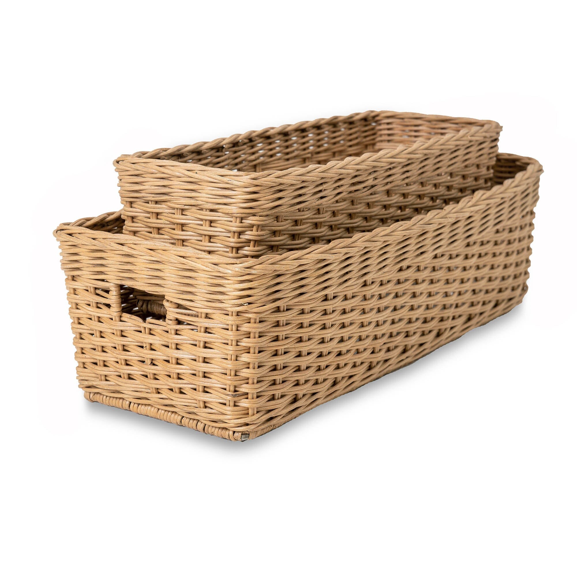 Narrow Rectangular Woven Storage Basket with Practical Detail - Image 18