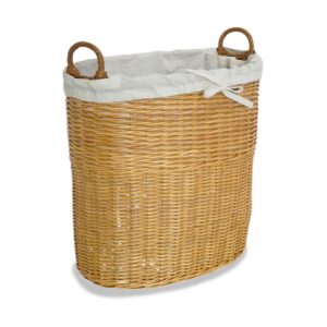 Tall Oval Wicker Tote Basket with Practical Detail